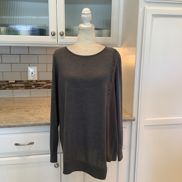 St. John Sweaters - St. John Charcoal Wool & Silk Sweater Top Size LG Tunic Asymmetrical